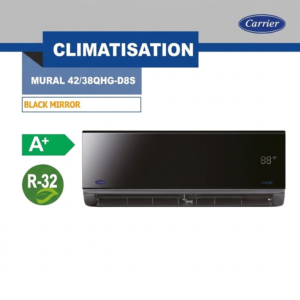 Climatiseur Carrier Black Miroir Inverter R32 - Split Mural 9000 BTU effet miroir 20 dB