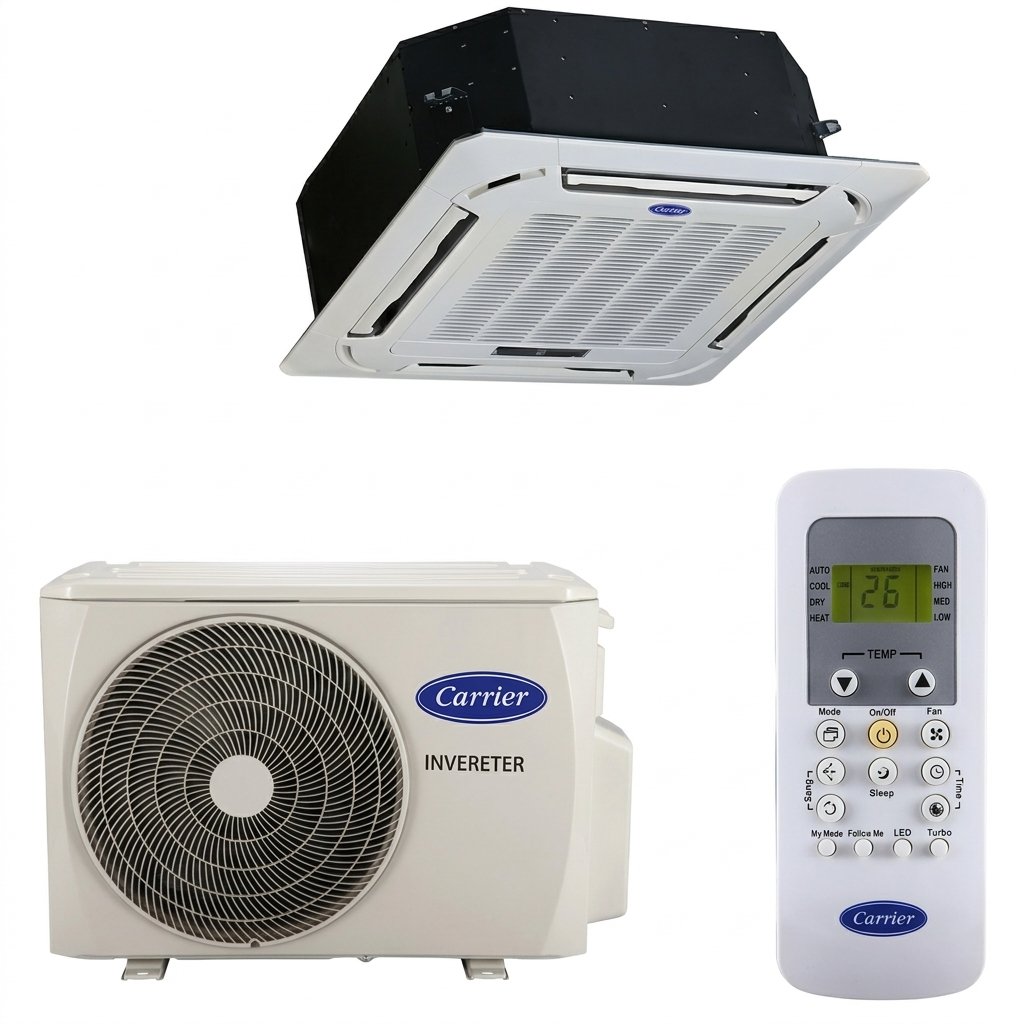 Climatiseur Carrier Cassette Inverter 18000 BTU R32 – 4 Voies 360° – Chaud/Froid – Silencieux et Économique