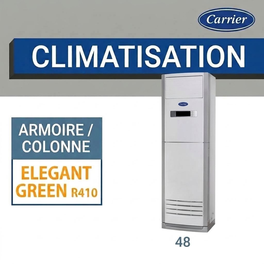 Climatiseur Carrier Armoire Inverter 48000 BTU – Gaz R410A – Climatisation et Chauffage Silencieux pour Commerces et Grandes Résidences (Modèle 38QFJ48N-508C)